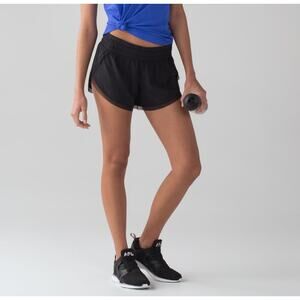 Lululemon Black Anew Running Shorts Womens Sz 4 Elastic Waist Mesh Trim Mid Rise